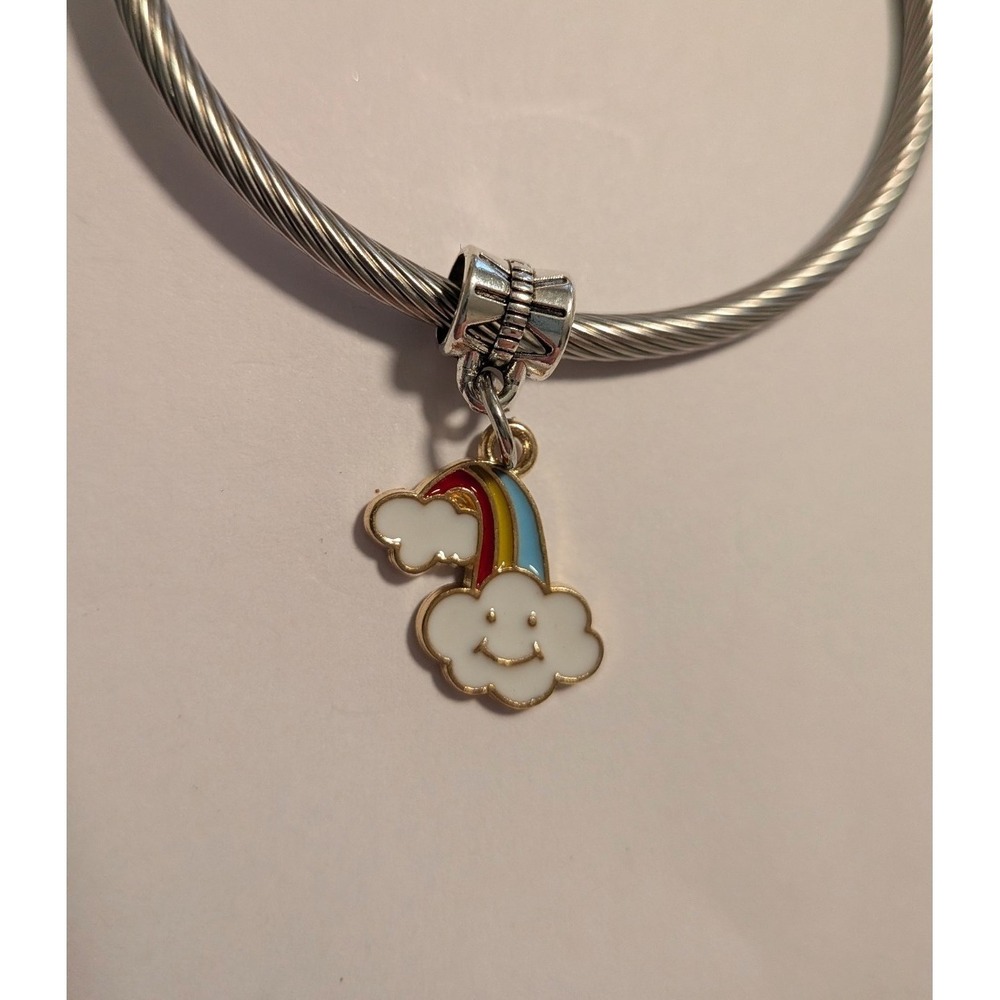Rainbow Smiley Cloud Dangle Charm Enamel Gold Tone Silver Bail Bracelet Pendant